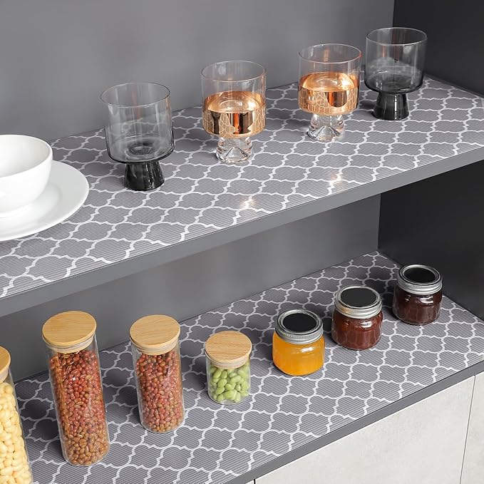 Glotoch Non Adhesive Shelf Liner for Kithchen Cabinets,Non Slip Drawer Liners for Dresser,Waterproof Cabinet Liners for Shelves/Cupboard/Fridge/Bathroom,Gray 12X60 Inch