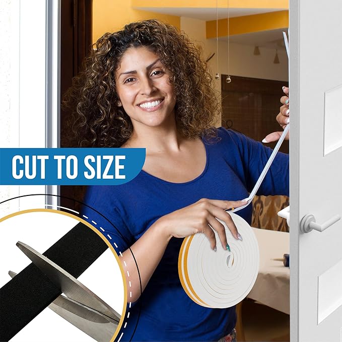 High Density Foam Weather Stripping Door Seal Strip Insulation Tape Roll for Insulating Door Frame, Window, Air Conditioner | Self Adhesive Sealing Weatherstrip (Black, 1 in 3/4 in x 13 Ft)