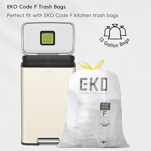 EKO Madison Vanilla Stainless Steel 50 Liter/13.2 Gallon Step Trash Can with Inner Liner - Fingerprint Resistant Finish