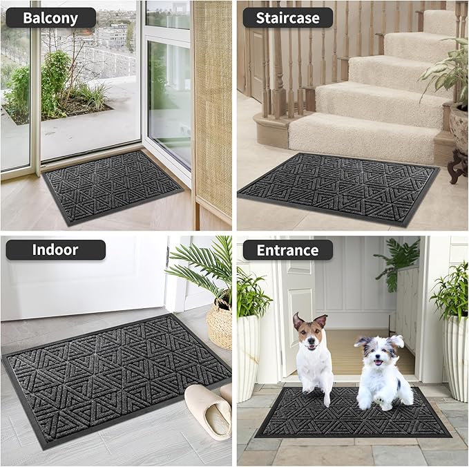 Yimobra Large Door Mat 36x24, All-Weather Waterproof Non-Slip Welcome Matt Outdoor, Heavy Duty Non Slip Doormat for Entryway for Patio and Garage Indoor, Easy Clean, Mix Grey