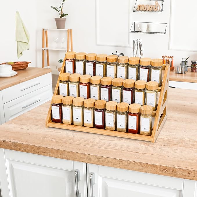 Bamboo Tiered Spice Rack, for Countertop Spice Organizer for Pantry Spice Shelf Organizer Kitchen Spices Rack,Cabinet spice rack,Cabinet seasoning rack