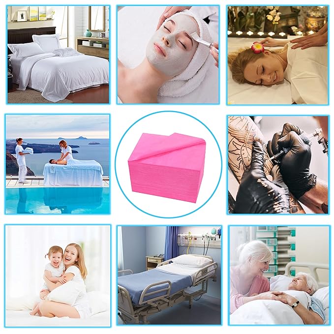 200 Pcs Disposable Bed Sheets 31" x 71" Massage Table Sheets Non Woven Fabric SPA Bed Cover Breathable for Massage Beauty Tattoos(200 Pcs Pink)