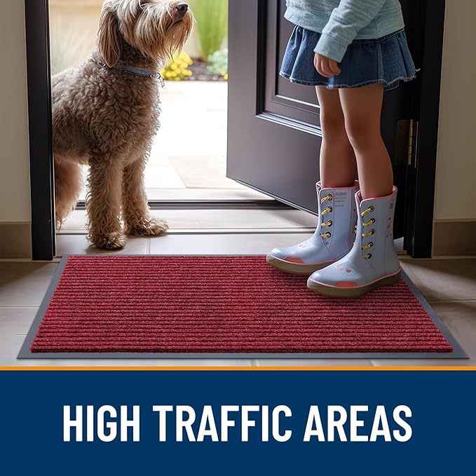 OLANLY Front Door Mat Indoor Outdoor Entrance, Waterproof Heavy Duty Doormat, Fade Resistant, Low Profile, Easy Clean Patio Porch Welcome Floor Mats for Entry, 33x21, Wine Red