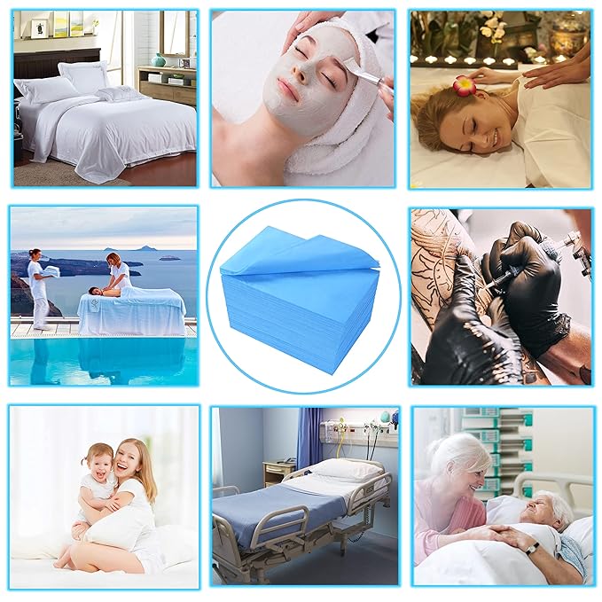 Disposable Bed Sheets 200 Pcs 31" x 71" Massage Table Sheets Non Woven Fabric SPA Bed Cover Breathable for Massage Beauty Tattoos(Blue)