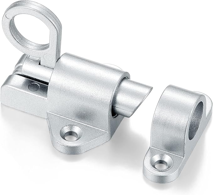 2 Packs Self-Closing Latches,Silver Gray Spring Door Lock,Resilient Bolt Latch Aluminum Alloy Safety Automatic Spring Barrel Slide Door Lock with Screws,Used for Gate,Window and Cabinet etc