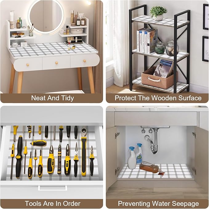 OcePor Non-Adhesive Drawer and Shelf Liner 24IN x 20FT,Non Slip Cabinet and Cupboard Liner, Kitchen Cabinet Liners for Shelves, Waterproof Drawer Shelf Liners for Cabinets/Bathroom Cupboard, Stripe