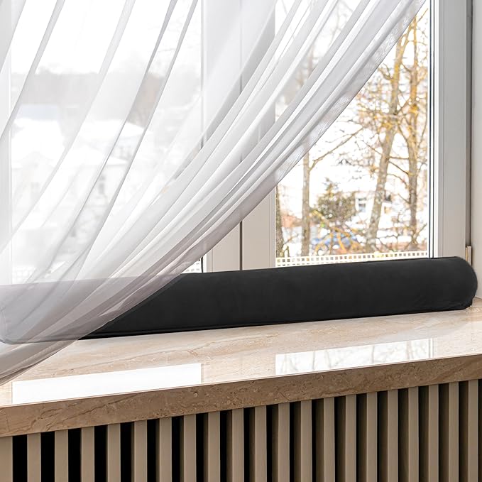 Sunolga 38" Door Draft Stopper Blocks Hot and Cold Air with Removable Washable Cover for Gaps Up to 3", All-Season Seal for Noise, Door Sweep for Bottom of Door and Window, Home Essentials, Black
