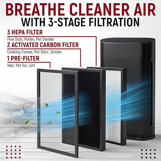 2 Pack HAP602 Replacement Filters Compatible with ECOSELF HAP602/HAP602WF, 3-in-1 HEPA Filter for Air Purifier, High-Efficiency Home Use