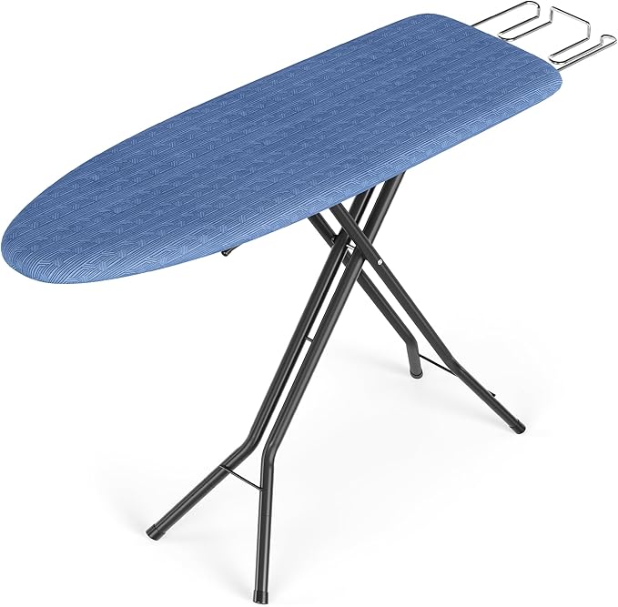 SONGMICS Ironing Board, Foldable Iron Board, Height Adjustable up to 35 Inches, with 4 Layered Cover and Pad, Iron Rest, Hook, Steel X-Legs, for Home, Laundry Room, Dorm, Midnight Blue ULLB001Q01