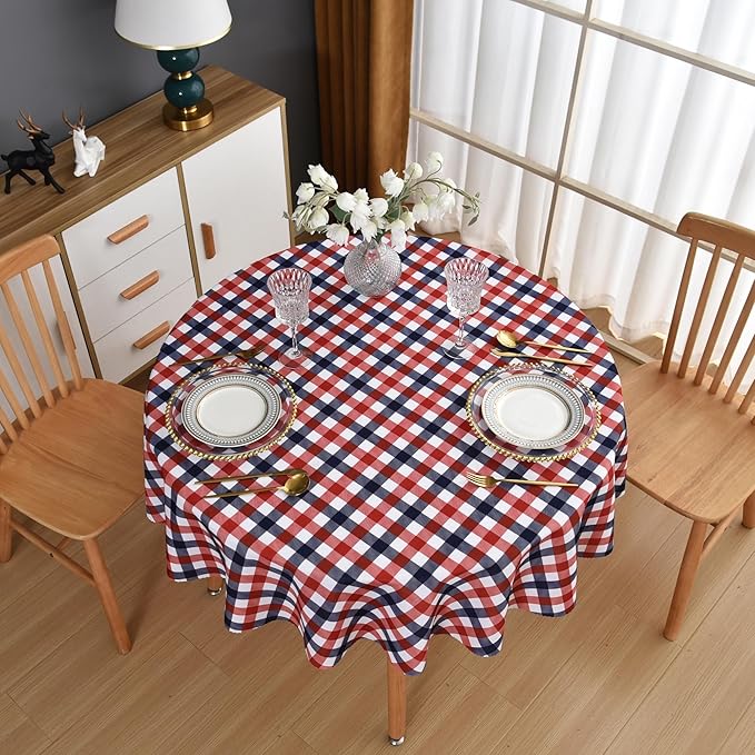 Waterproof Plaid Tablecloth Fabric - Round 108 Inch Classic Gingham Checker Table Cloth for Indoor/Outdoor Use - Buffalo Table Cover for Picnics, BBQs, and Parties
