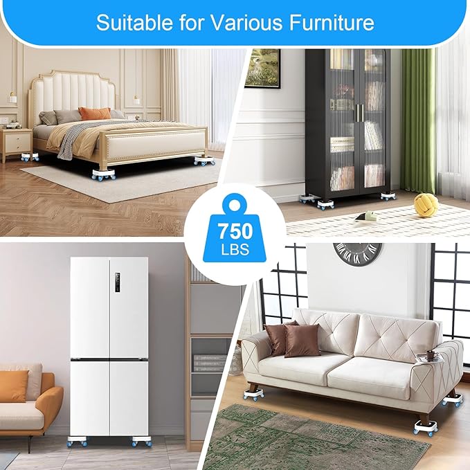 New Upgrade Furniture Sliders, Furniture Movers with Wheels, Furniture Dolly with 360° Rotatable Wheels, Appliance Roller for Moving Heavy Sofa Load Capacity Up to 750lb