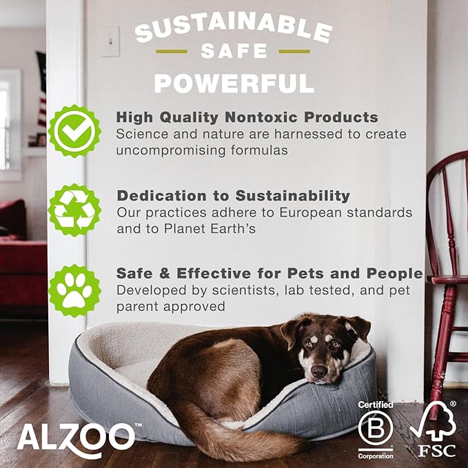 ALZOO Stain & Odor Remover, Quickly Lifts & Dissolves Pet Stains & Helps Eliminate Odors, 100% Plant-Based Active Ingredients, Lavender Vanilla Scent, 16 Fl. Oz Spray Bottle