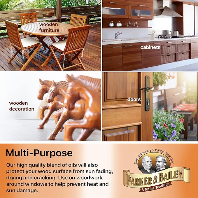PARKER & BAILEY ORANGE OIL POLISH - Natural Orange Scented Wood Cleaner & Furniture Polish, Cleans, Renews, Restores & Rejuvenates Wood Surfaces, Protects from Drying or Cracking, Shiny Finish, 16oz