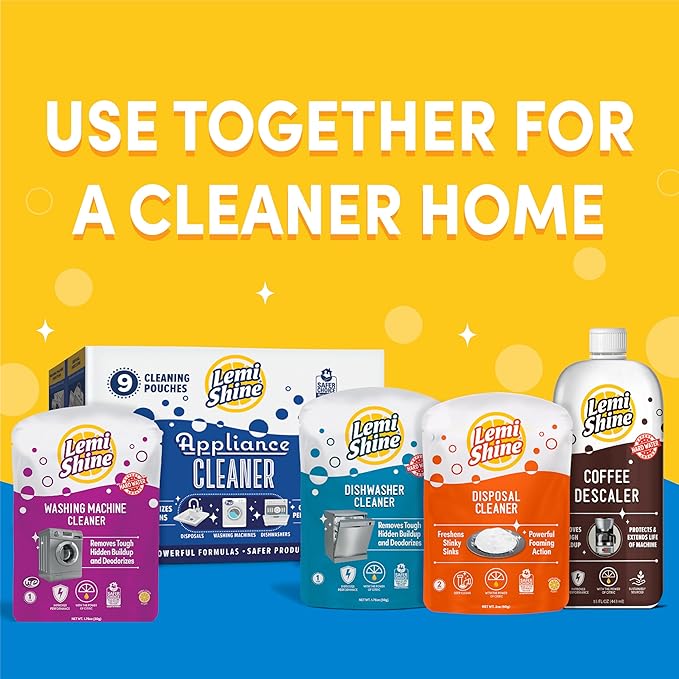 Lemi Shine Natural Dishwasher Cleaner - Hard Water Citric Acid Cleaning Powder - Lemon Scented Eco-Friendly Dishwasher Cleaner & Deodorizer - 1.76 oz