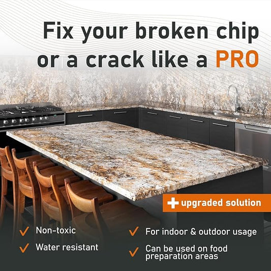 Marble, Granite & Quartz Countertop Repair Kit (Clear) - Fix Your Defects Like a Pro I Suitable for Most Repairs I Fix Broken Chips in Minutes