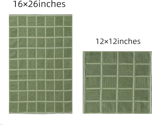 Glynniss Kitchen Towels and Dishcloths Set, Four Dish Towels 16x26 Inches, Four Absorbent Dish Cloths for Washing Dishes 12x12 Inches, Cleaning and Drying for Everyday Use Pack of 8 (Green)