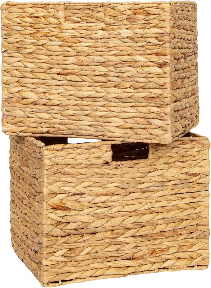 Storage Baskets,Wicker Baskets,Hyacinth Basket For Shelf,Folding 2 Packs Handmade Woven, Seagrass Baskets,Shelf Baskets For Storage Toys Books And Clothes and Other What You Want