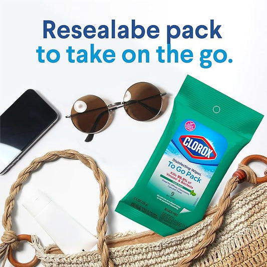 Clorox Disinfecting On The Go Travel Wipes, Fresh Scent, 9 Count, Pack of 24 (Package May Vary)