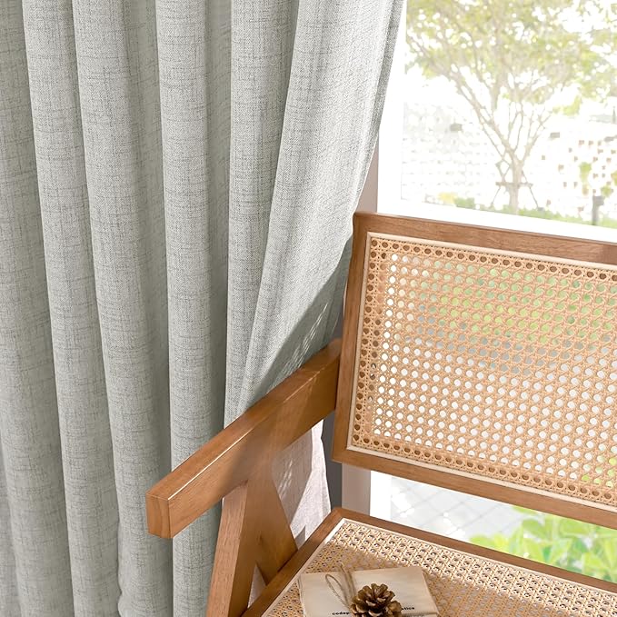 YoungsTex Light Grey Linen Curtains 80 Inch Length for Living Room, Light Filtering Semi Sheer Window Drapes Rod Pocket Back Tab Curtain for Bedroom Dining Office Farmhouse, 2 Panels, 52 X 80 Inch
