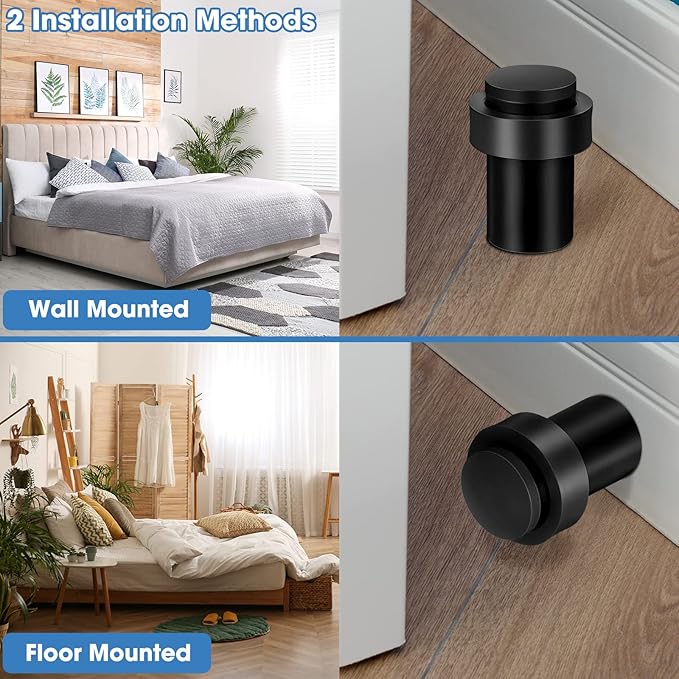 Chumia 20 Pcs Door Stopper Mounted Floor Stops Stainless Steel Cylindrical Stopper Modern Decorative Rubber Bumper Stops Holder Wall Protector for Bottom or Top of Door (Black)