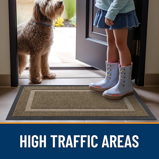 OLANLY Front Door Mat Indoor Outdoor Entrance, Waterproof All-Season, All-Weather Doormat, Sturdy Natural Rubber, Fade Resistant, Low Profile, Easy Clean Patio Porch Entryway Mat, 59x35, Brown