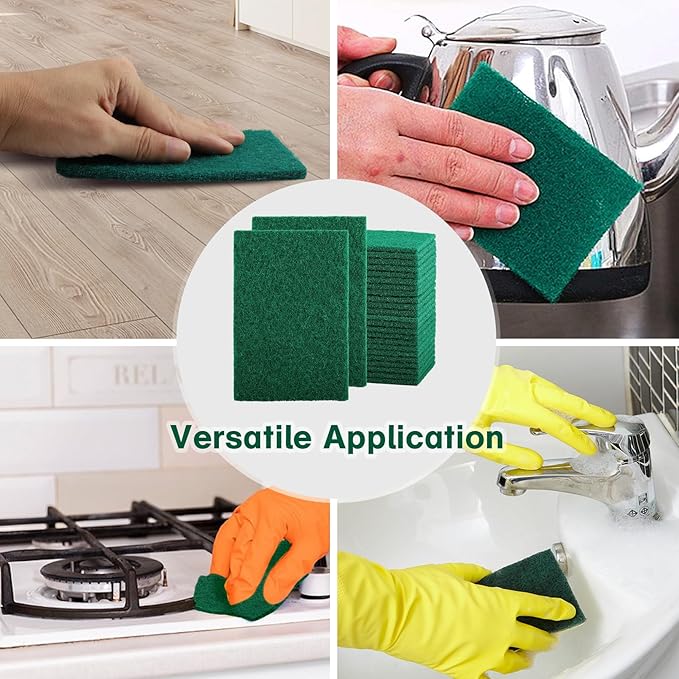 100 Pcs Scouring Pads,Heavy Duty Scour Pads,Dish Scrubber Scouring Pads,Non Scratch Scrubber Pads,Reusable Green Household Scrub Pads for Dishes Kitchen Scrubbers & Metal Grills,3x4in
