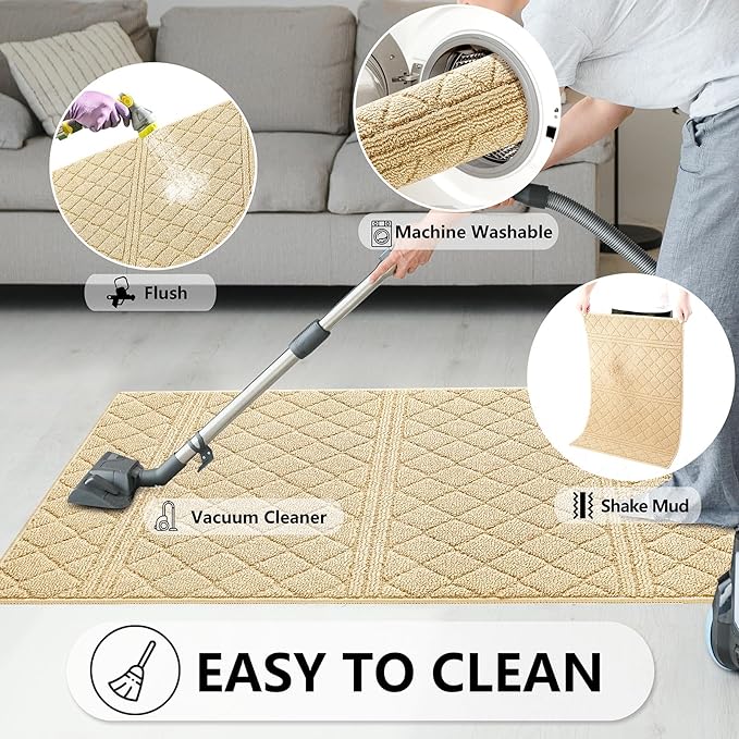 REFETONE Indoor Doormat, Front Back Door Mat 20"x32" Absorbent Rubber Backing Non Slip Door Mats, Low-Profile Resist Dirt Entrance Rugs, Machine Washable Door Rug Inside Floor Mat for Entryway, Golden