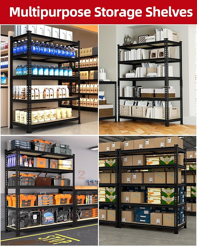 PrimeZone 36" x 16" x 72" Heavy Duty Storage Shelves - 5 Tier Adjustable Garage Storage Shelving, Metal Storage Utility Rack Shelf Unit for Warehouse Pantry Closet Kitchen, Black