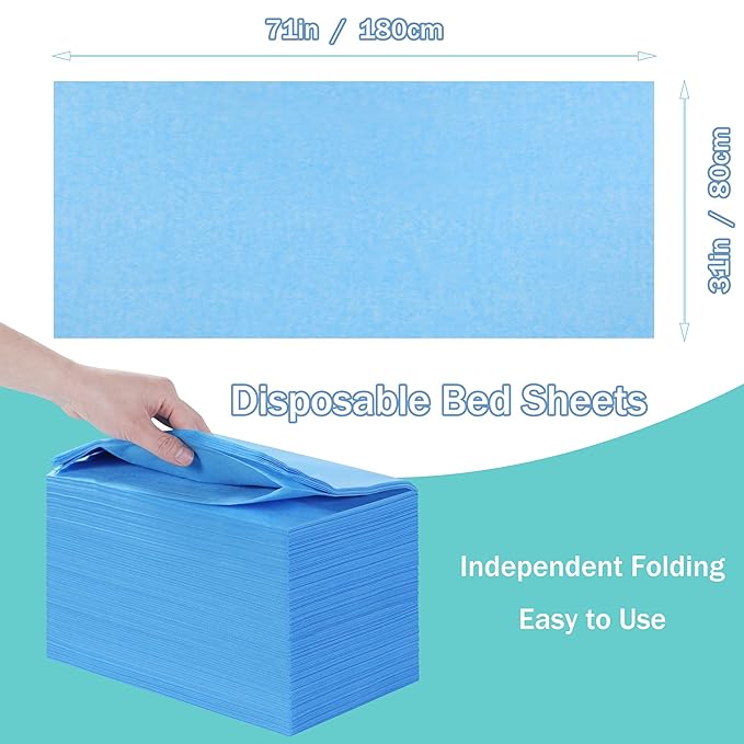 Disposable Bed Sheets for Massage Table 100 Pcs 31" x 71" Waterproof Massage Table Sheets Soft Non Woven Fabric SPA Massage Table Bed Cover Breathable for Beauty Tattoos Waxing Travel (Blue)
