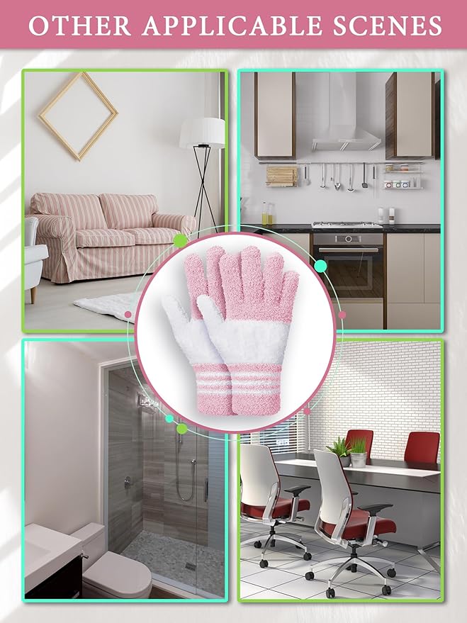 Patelai 3 Pairs Microfiber Plant Dusting Gloves Leaf Cleaning Gloves for Indoor Plants, Blinds, Furniture, House(Small,Green Yellow, Water Blue, Pink, White)