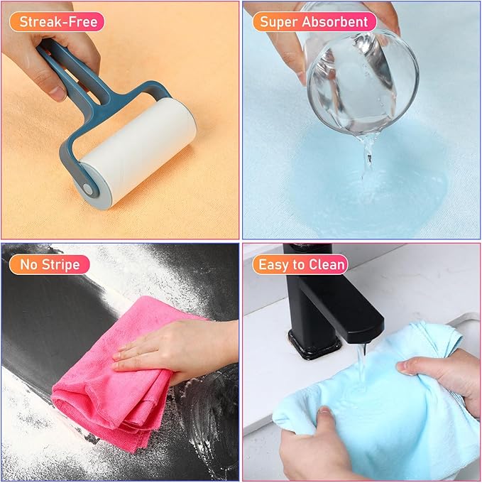 Newwiee 6 Pcs Extra Large Microfiber Cleaning Cloth 30" x 20" Washable Reusable Microfiber Towel Streak Free Lint Free Cloth for Cleaning Home Glass Office Window Bathrooms (Pink,Yellow,Light Blue)