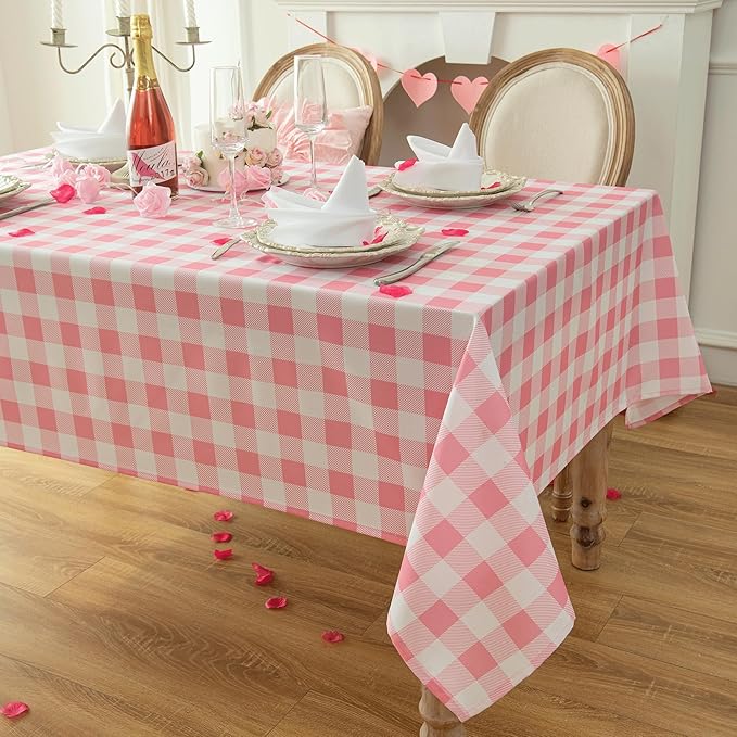 Classic Gingham Plaid Tablecloth Fabric - Rectangular 58x102 Inch Water Resistant Checked Table Cloth for Indoor/Outdoor Use - Table Cover for Kitchen, Picnics, Gardens, and Parties