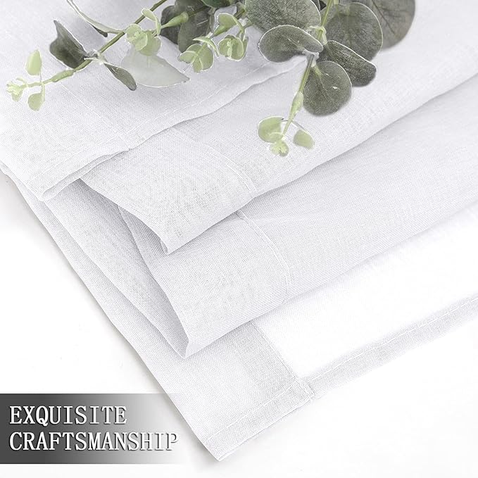 Tollpiz Short Sheer Curtains Linen Textured Living Room Curtain Sheers Light Filtering Rod Pocket Voile Curtains for Bedroom, 42 x 45 inches Long, White, Set of 2 Panels