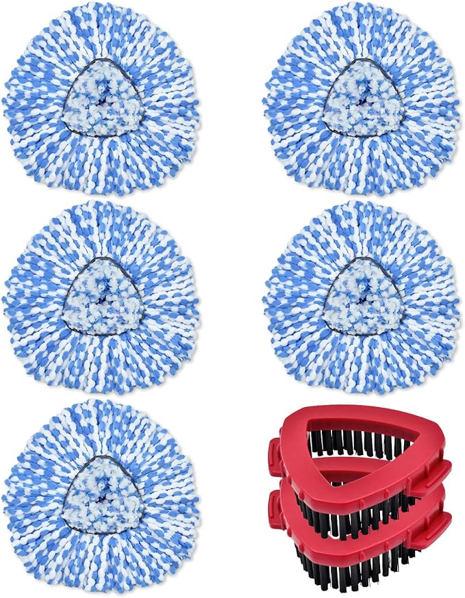 Mop Heads Replacements for Ocedar, 5 Pack Mop Replace Head for Ocedar RinseClean 2-Tank System, Spin Mop Replacement Head with 2 Scrubber Mop Head, Microfiber Mop Refills Deep Cleaning
