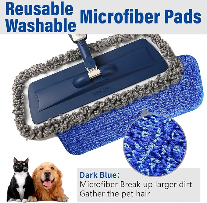 Mops for Floor Cleaning Wet Spray Mop with 14 oz Refillable Bottle and 3 Washable Microfiber Pads Home or Commercial Use Dry Wet Flat Mop for Hardwood Laminate Wood Ceramic