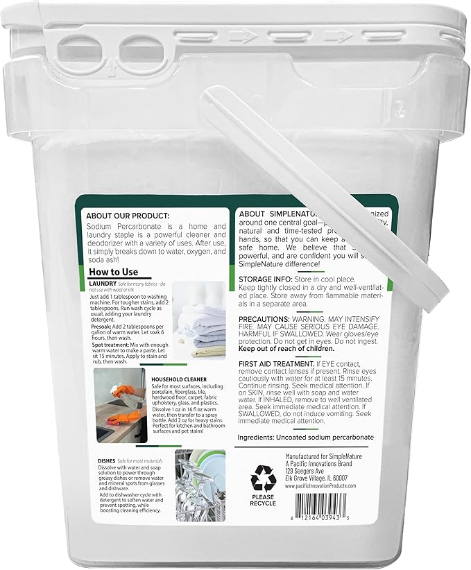 Sodium Percarbonate (40 lbs) - Versatile Non-toxic Biodegradable Scent-Free Cleaner for Home, Laundry, and Decking - Pure Oxygen Bleach - Convenient Container with Scoop