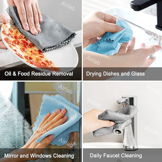 Streak Free Miracle Cleaning Cloths Easy Clean Nanoscale, Pack of 8, 12'' x 16'', Microfiber Polishing Windows Glass Lint Free Rags Stainless Steel Car Kitchen Reusable