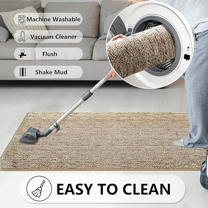 REFETONE Indoor Doormat, Front Door Mat 36"x59" Absorbent Rubber Backing Non Slip Back Door Mats, Washable Low-Profile Inside Floor Mat Door Rugs for Entryway, Resist Dirt Mud Mat for Dogs, Coffee