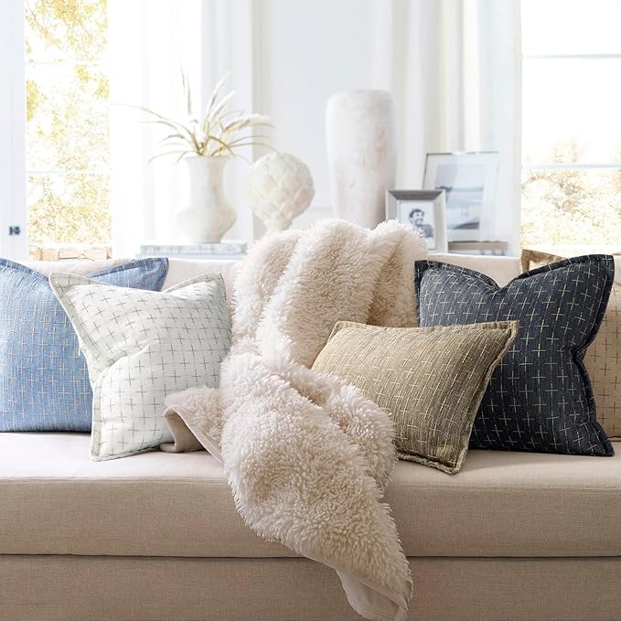 ZWJD Pillow Covers 20x20 Set of 2 Soft Polyester Textured Pillow Covers with Stylish Flange Edge Cozy Farmhouse Throw Pillows for Couch Bed Sofa Living Room