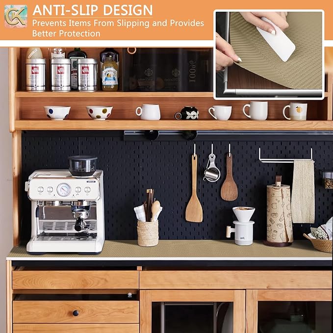 Self-Adhesive Shelf Liner Kitchen Liner, Waterproof Backed Paper Easy Peel and Stick Contact Liner Without Residue for Decor Your Desk Surface, Kitchen Countertops (Dark Khaki, 11.8 x 59 inches)