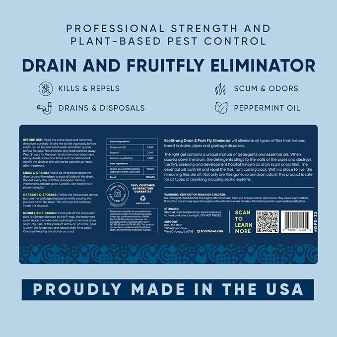 Fruit Fly Drain Treatment | Drain Fly Eliminator | Eliminates Gnats, Sewer Flies and More - Works in All Drains - 32 Fl Oz