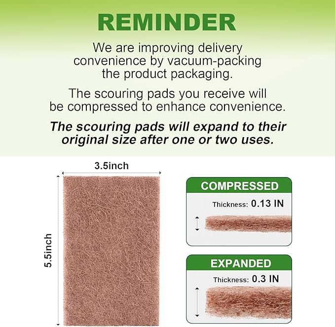Natural Sisal Non-Scratch Scouring Pads, 24Pcs Plant Based Household Scour Pads for Kitchen, Garage and Outdoors, Cellulose Multipurpose Scrubbies for Cleaning