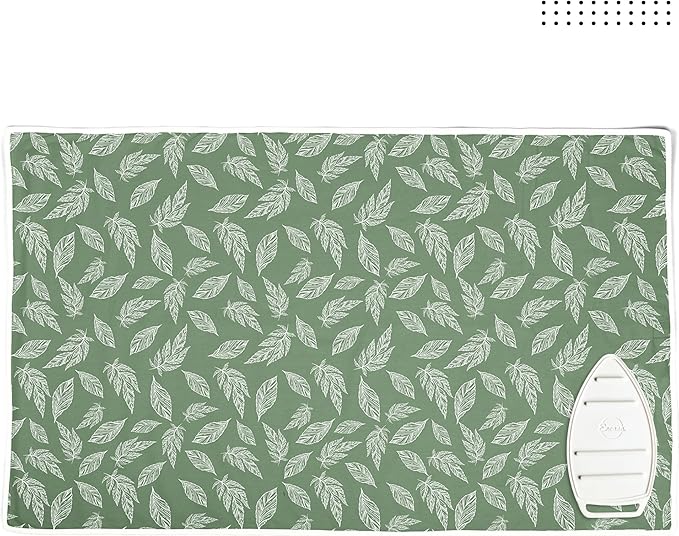 Encasa XO Ironing Mat/Pad (Large 48"x28") with 3mm Padding & Silicone Iron Rest for Steam Pressing on Tabletop or Bed - Heat Resistant, Portable, Quilting & Travel Blanket - Big Leaves Green