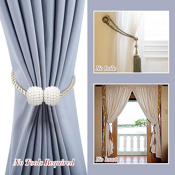 Hion Magnetic Curtain Tiebacks Beige 2pcs, Curtain Tiebacks Buckles Holdbacks Holders Hooks Clip for Home Bedroom Office Decorative Curtain