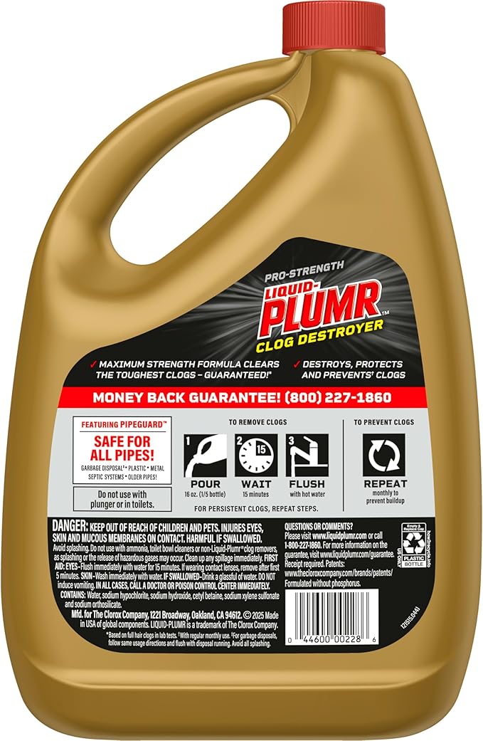 Liquid-Plumr Pro-Strength Clog Destroyer, Liquid Drain Cleaner, 80 Fluid Ounces (Package May Vary)