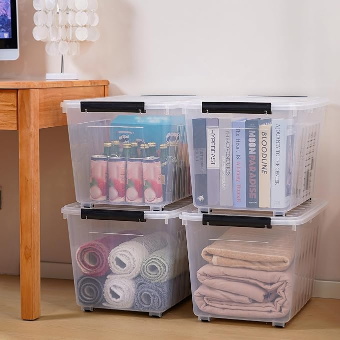 Citylife 82 QT Clear Plastic Storage Bins with Lids Stackable and Nestable Storage Boxes with Lids Large Plastic Storage Containers for Garage, Closet, Kitchen, 4 Packs