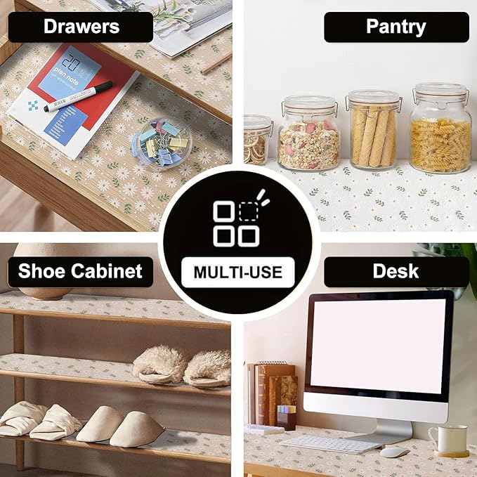 INNOLITES Shelf Liner – Cabinet & Drawer Liner Non-Adhesive – Waterproof Oil-Proof – Durable EVA with Floral for Kitchen Cabinets Refrigerator – BPA-Free, Easy to Cut 17.7" x 78.7"