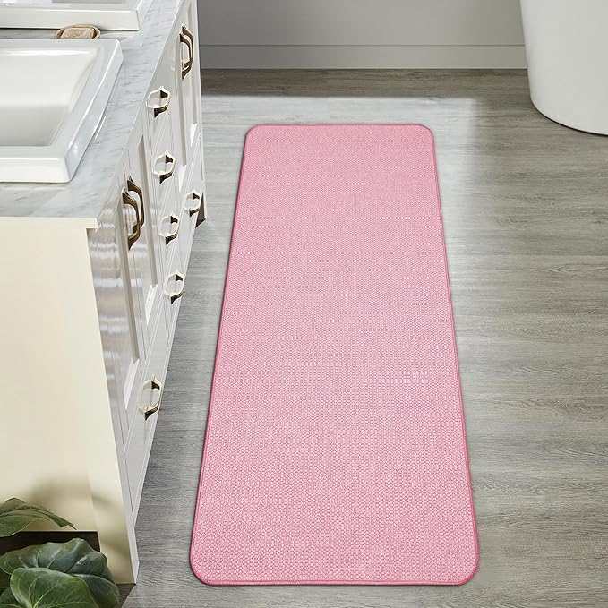 Bath Mat,Ultra Thin Bathroom Runner Rugs,Large Bath Mats for Bathroom,Quick Dry,Non-Slip,Machine Washable,Low Pile,Bath Rug,Shower Outside,Sink,Home Decor Accessories.Pink,2'x5'(24x60inch)