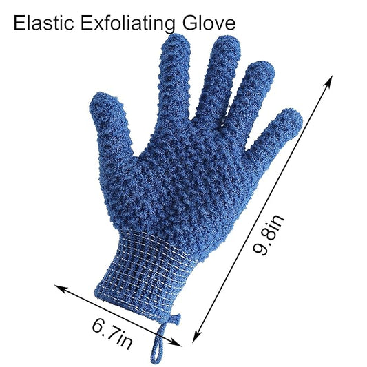 Bath Exfoliating Gloves Scrub - 4 pcs (2 Pair) Lengthened and Large Exfoliating Scrubbing Gloves for Shower, Spa, Massage - Scrub Exfoliating Mitts for Body, Face, Hand and Foot(Blue and Pink)
