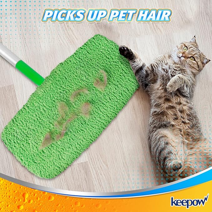 KEEPOW Reusable Wet Pads Refills Compatible with Swiffer Sweeper Mop, Dry Sweeping Cloths, Microfiber Wet Mopping Cloths for Hardwood Floor Cleaning, 4 Pack (Mop is Not Included)